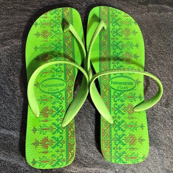 Havaianas Flash Green Pattern Flip Flop 9 - Picture 1 of 8
